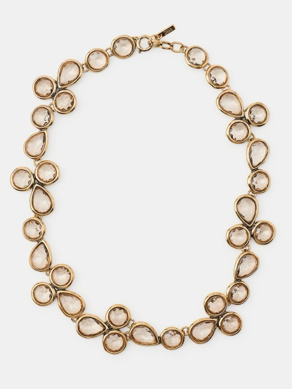 Zara Champagne Crystal Teardrop Statement Necklace Gold Tone NWT